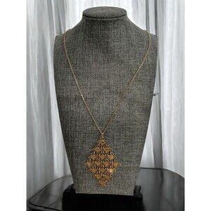 Vtg SARAH COVENTRY Golden Petals Diamond Shape Filigree Articulated Necklace 70s
